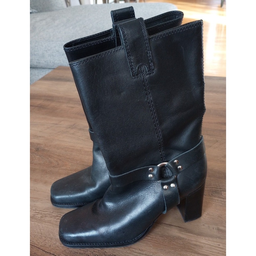 Apostrophe Darren Ladies Leather Moto Heel (3.25") Boots 88483 6M Black EUC